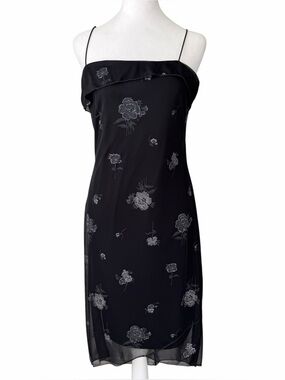 Byer Too Black Silver Shimmer Floral High Low Dress L Whimsigoth Fairy Grunge